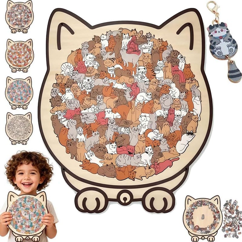 135-Piece Colored Cat Shaped Wooden Jigsaw Puzzle, 2025New Adorable Acrylic Cats Shaped Wooden Puzzle, Unique Cute Animal Shape Wood Cats Puzzles for Cat Lovers (Color B 1pcs) - Image 1